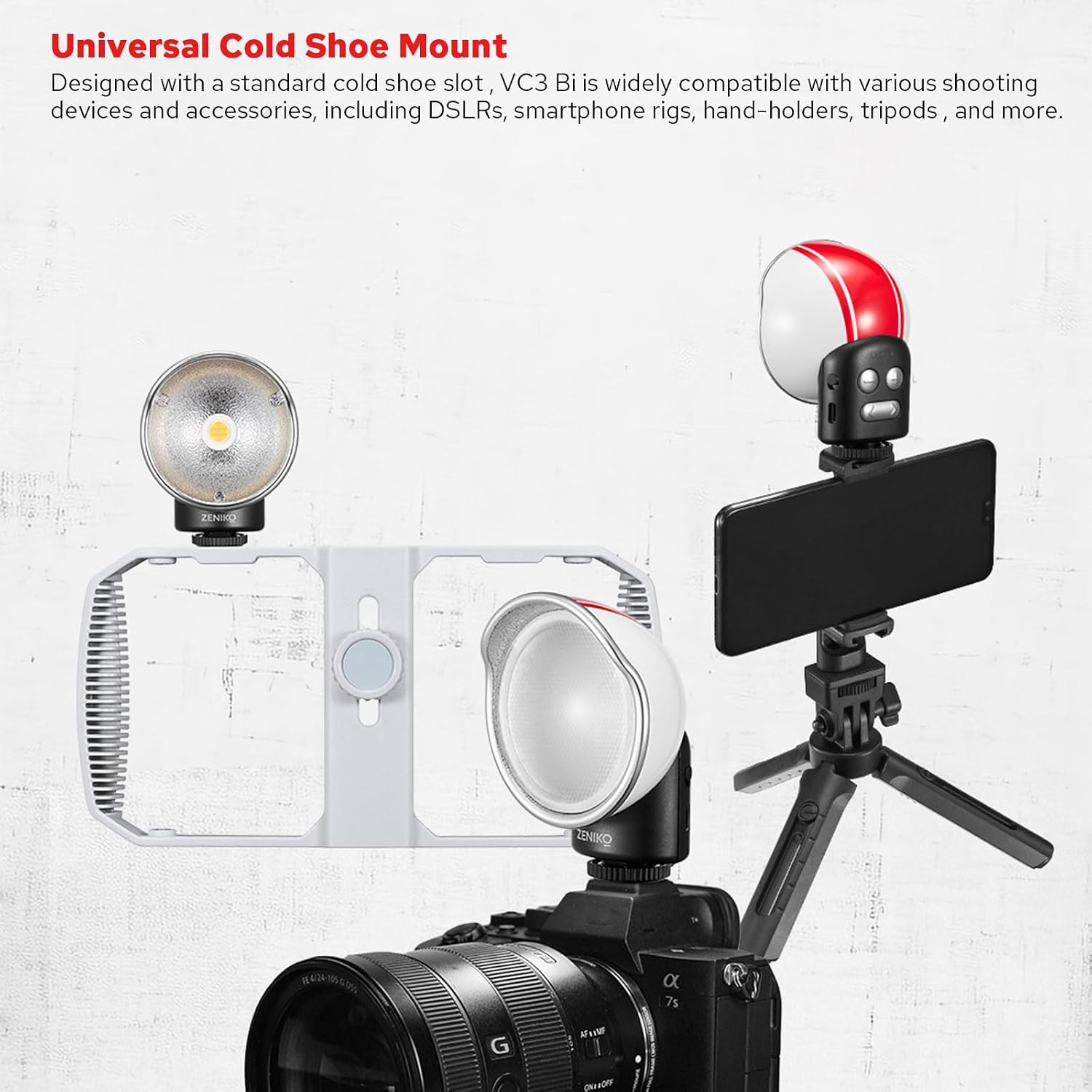 ZENIKO VC3 Bi-Color LED Camera Light with Cold Shoe